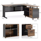 63" L-Shaped Executive Desk with File Cabinet & Storage Shelves for Home Office