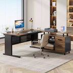 63" L-Shaped Executive Desk with File Cabinet & Storage Shelves for Home Office