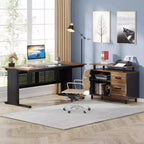 63" L-Shaped Executive Desk with File Cabinet & Storage Shelves for Home Office
