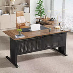 63" L-Shaped Executive Desk with File Cabinet & Storage Shelves for Home Office