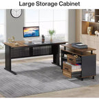 63" L-Shaped Executive Desk with File Cabinet & Storage Shelves for Home Office