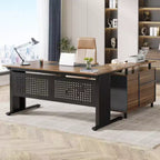 63" L-Shaped Executive Desk with File Cabinet & Storage Shelves for Home Office
