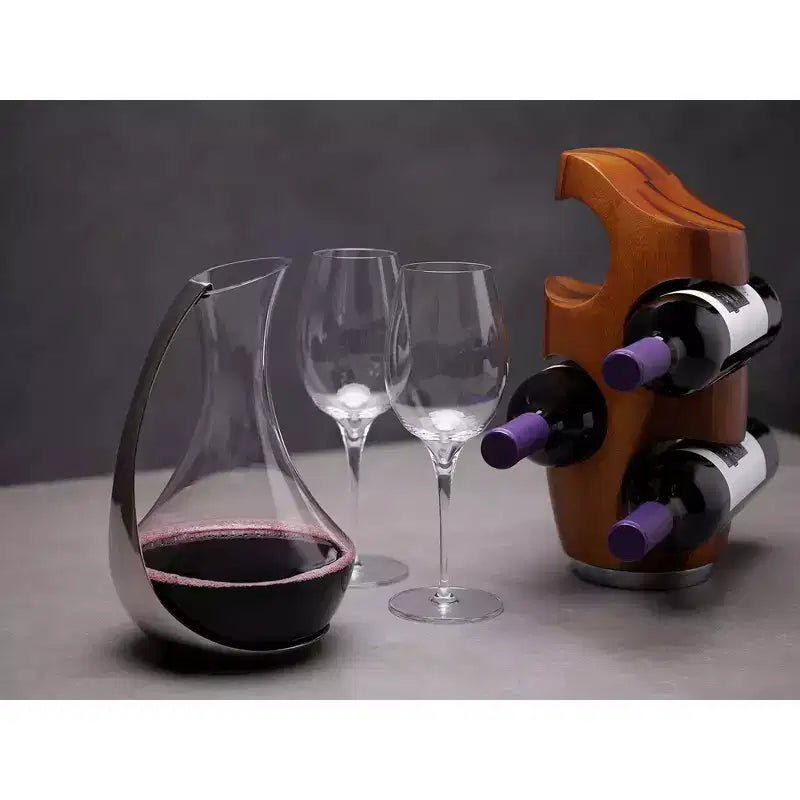 Acacia Wood & Alloy 4-Bottle Display Rack, 6x13" Tabletop Wine Holder