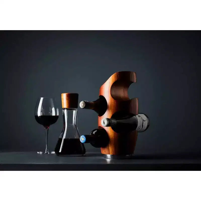 Acacia Wood & Alloy 4-Bottle Display Rack, 6x13" Tabletop Wine Holder