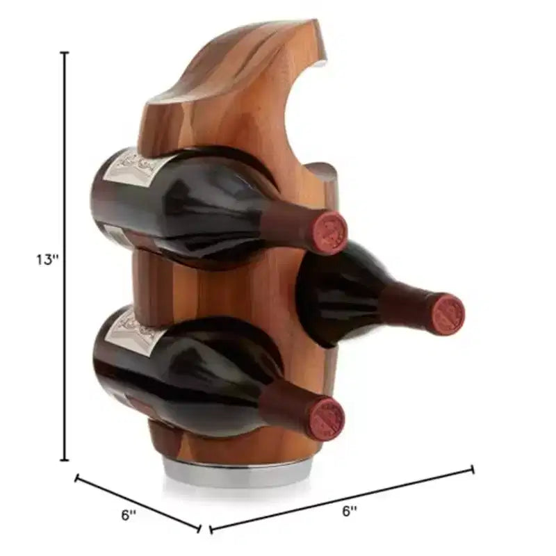 Acacia Wood & Alloy 4-Bottle Display Rack, 6x13" Tabletop Wine Holder