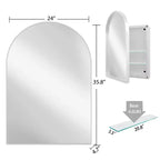 24x36 Arched Recessed Medicine Cabinet, Metal Frame, Adjustable Shelves, White