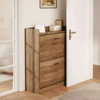 Farmhouse Wood Shoe Cabinet with 2 Flip Doors & Removable Shelves for Entryway