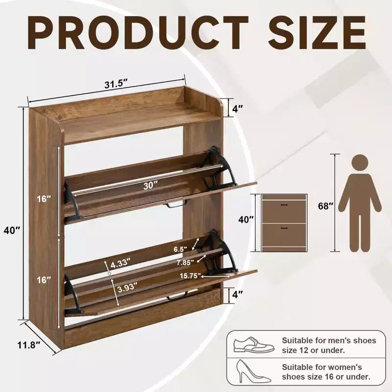 Farmhouse Wood Shoe Cabinet with 2 Flip Doors & Removable Shelves for Entryway