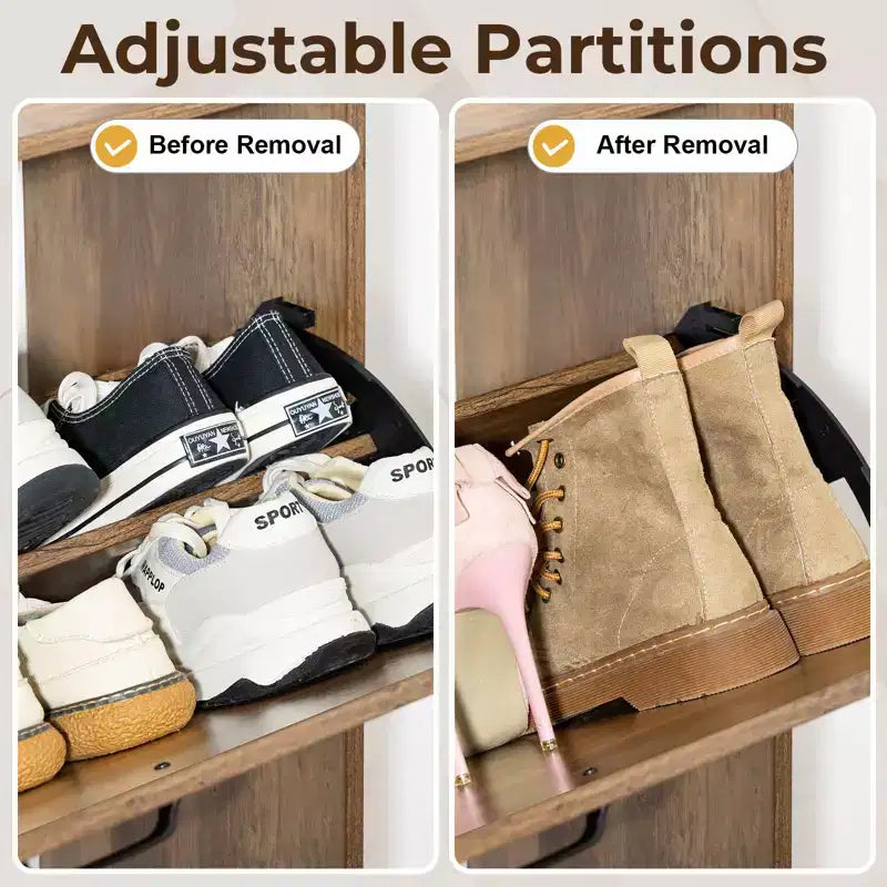 Farmhouse Wood Shoe Cabinet with 2 Flip Doors & Removable Shelves for Entryway