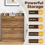 Farmhouse Wood Shoe Cabinet with 2 Flip Doors & Removable Shelves for Entryway