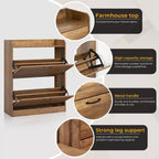 Farmhouse Wood Shoe Cabinet with 2 Flip Doors & Removable Shelves for Entryway