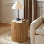 18.9" Round Accent Side Table with Faux Marble Top, Brown, for Living Room or Bedroom
