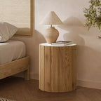 18.9" Round Accent Side Table with Faux Marble Top, Brown, for Living Room or Bedroom