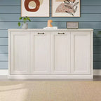 Twin Size Murphy Wall Bed with Side Cabinet & Bookshelf, Folds into Cabinet, Rustic White