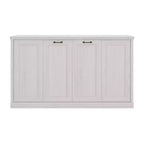 Twin Size Murphy Wall Bed with Side Cabinet & Bookshelf, Folds into Cabinet, Rustic White