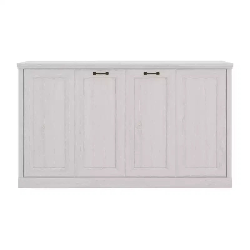 Twin Size Murphy Wall Bed with Side Cabinet & Bookshelf, Folds into Cabinet, Rustic White