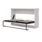 Twin Size Murphy Wall Bed with Side Cabinet & Bookshelf, Folds into Cabinet, Rustic White