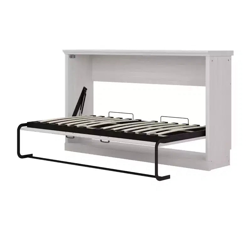 Twin Size Murphy Wall Bed with Side Cabinet & Bookshelf, Folds into Cabinet, Rustic White