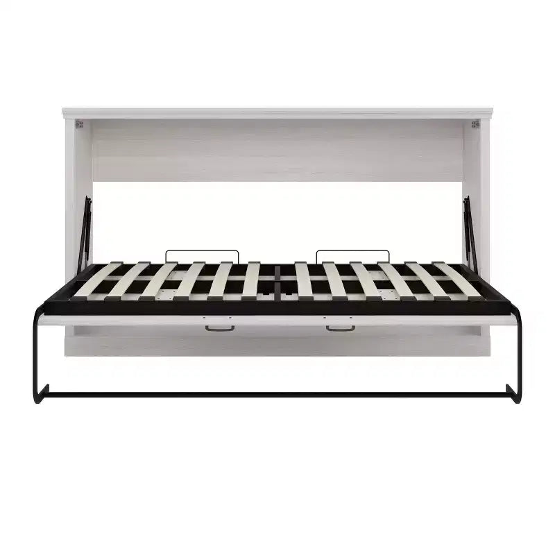 Twin Size Murphy Wall Bed with Side Cabinet & Bookshelf, Folds into Cabinet, Rustic White
