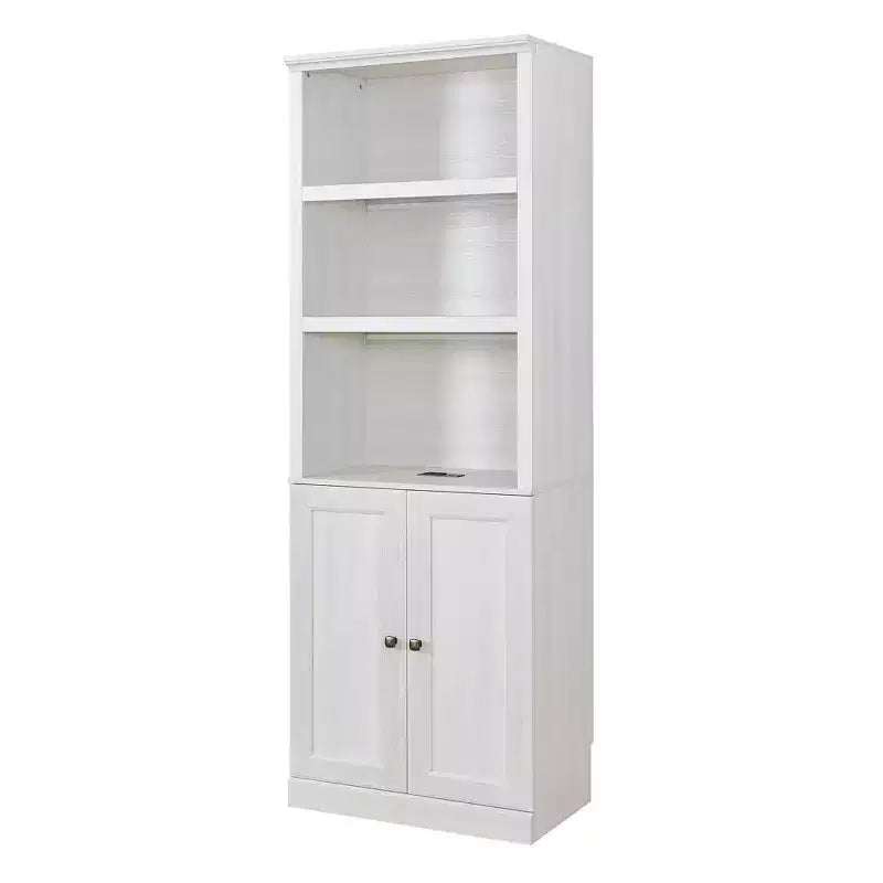 Twin Size Murphy Wall Bed with Side Cabinet & Bookshelf, Folds into Cabinet, Rustic White
