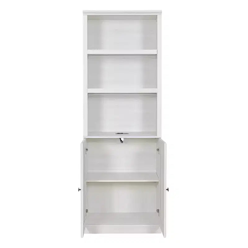 Twin Size Murphy Wall Bed with Side Cabinet & Bookshelf, Folds into Cabinet, Rustic White