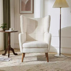 Modern Wingback Accent Chair with Birch Wood Legs & Teddy Fabric Upholstery