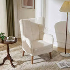Modern Wingback Accent Chair with Birch Wood Legs & Teddy Fabric Upholstery