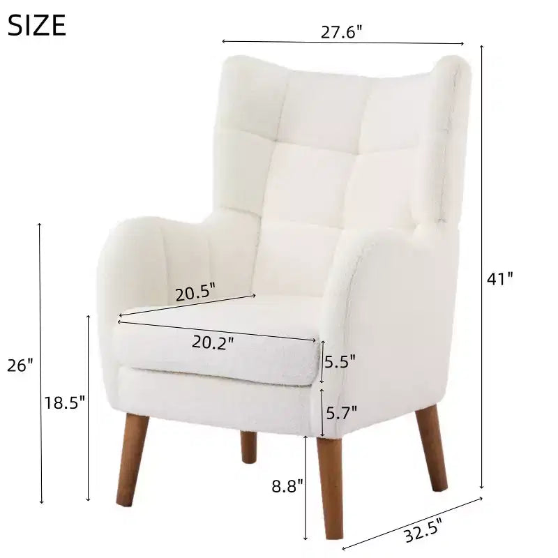Modern Wingback Accent Chair with Birch Wood Legs & Teddy Fabric Upholstery