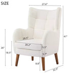 Modern Wingback Accent Chair with Birch Wood Legs & Teddy Fabric Upholstery
