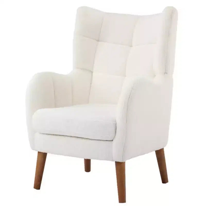 Modern Wingback Accent Chair with Birch Wood Legs & Teddy Fabric Upholstery