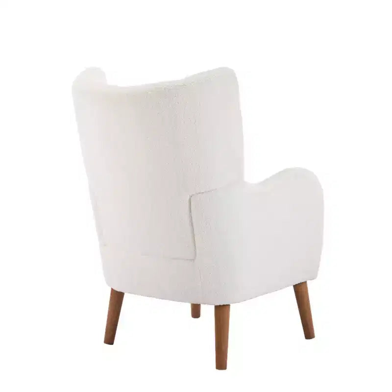 Modern Wingback Accent Chair with Birch Wood Legs & Teddy Fabric Upholstery