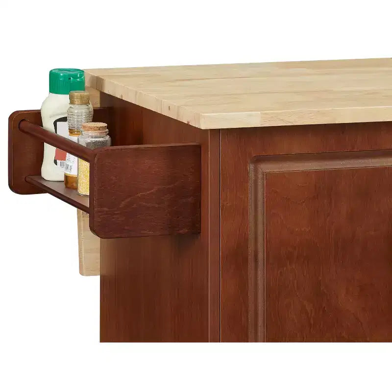 54" Drop Leaf Kitchen Island Cart with 3 Drawers, Locking Casters & Storage Shelves, Brown