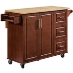 54" Drop Leaf Kitchen Island Cart with 3 Drawers, Locking Casters & Storage Shelves, Brown