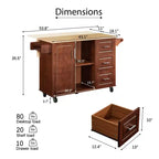 54" Drop Leaf Kitchen Island Cart with 3 Drawers, Locking Casters & Storage Shelves, Brown