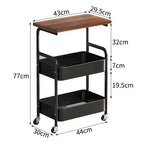 3 Tier Rolling Cart w/Table top, Metal Rolling Utility Cart on Wheels, Sturdy Storage Organizer Cart w/Hooks for Office, Classroom, Kitchen
