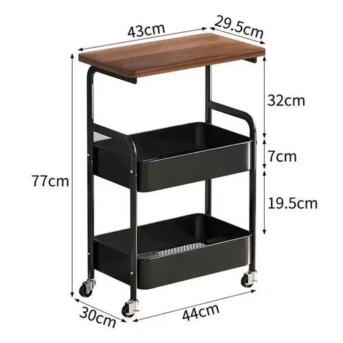 Chariot roulant à 3 niveaux avec plateau, desserte roulante en métal sur roulettes, chariot de rangement robuste avec crochets pour bureau, salle de classe, cuisine