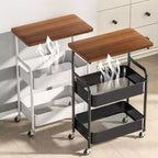 3 Tier Rolling Cart w/Table top, Metal Rolling Utility Cart on Wheels, Sturdy Storage Organizer Cart w/Hooks for Office, Classroom, Kitchen
