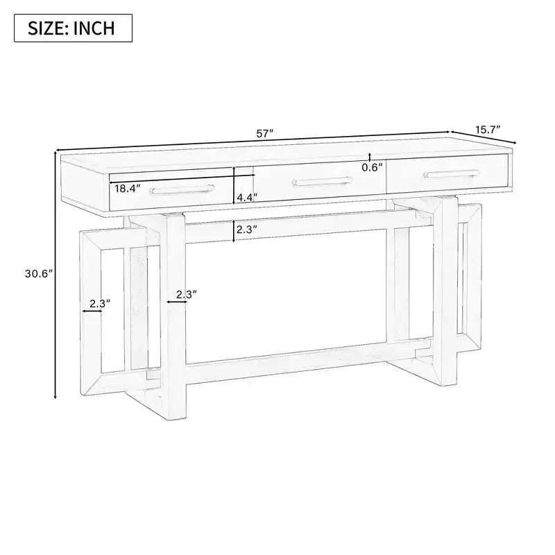 57" Modern Console Table with 3 Storage Drawers for Entryway, Hallway & Living Room