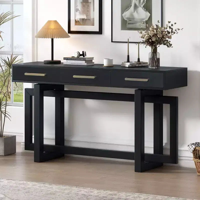 57" Modern Console Table with 3 Storage Drawers for Entryway, Hallway & Living Room