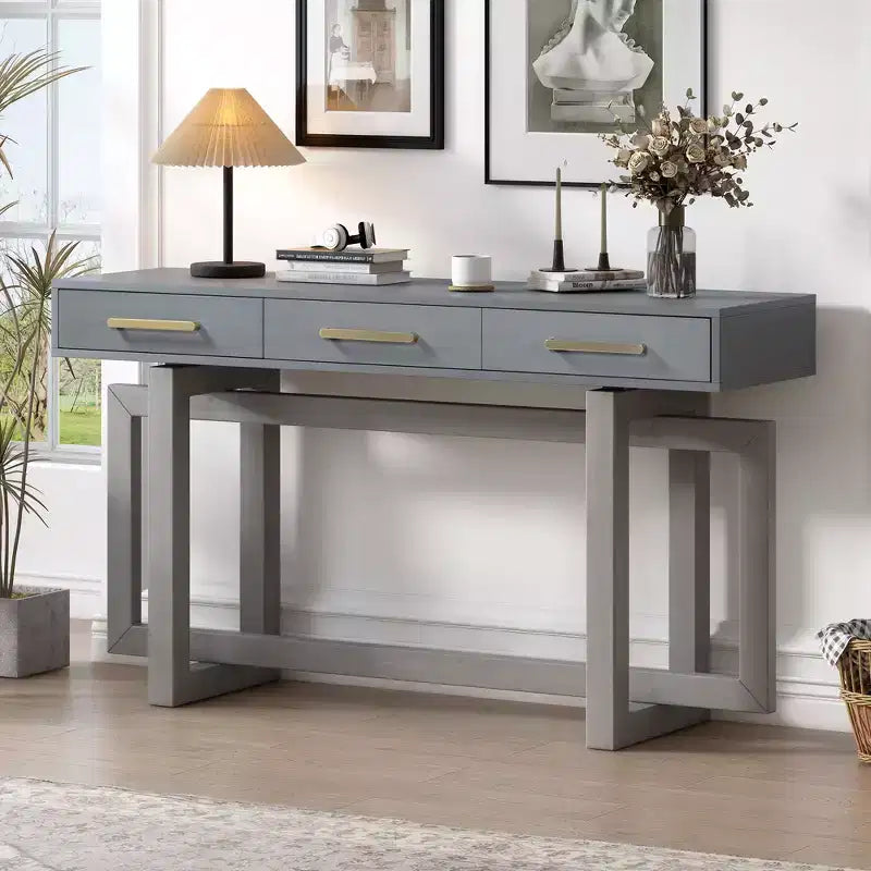 57" Modern Console Table with 3 Storage Drawers for Entryway, Hallway & Living Room