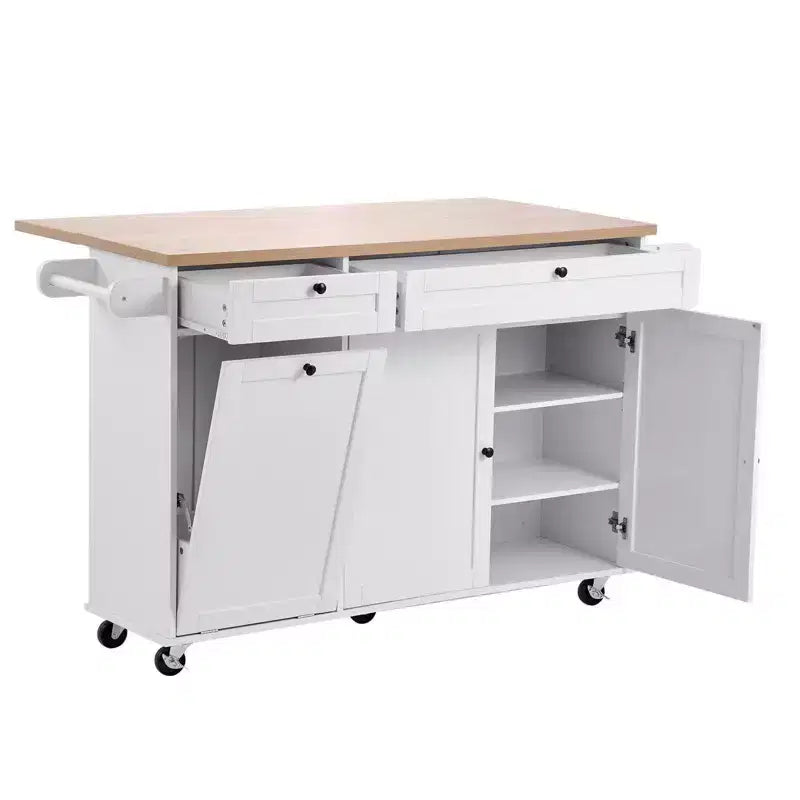 35.5" Rolling Kitchen Island Cart with Drawer, Drop Leaf & Storage Cabinet, White
