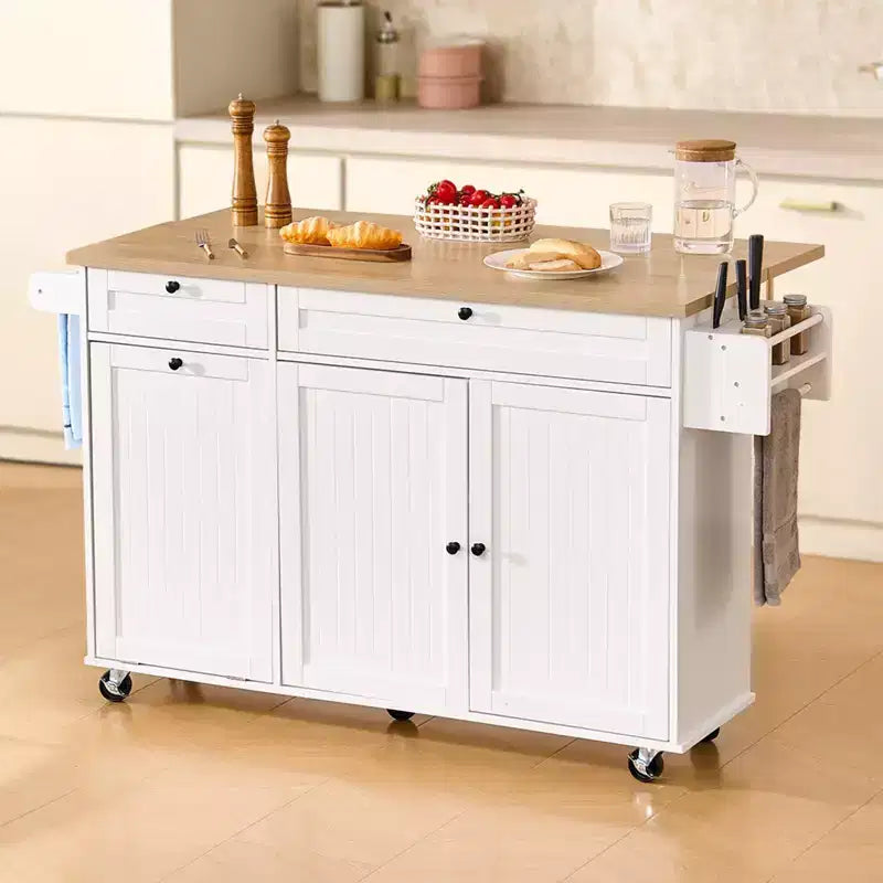 35.5" Rolling Kitchen Island Cart with Drawer, Drop Leaf & Storage Cabinet, White