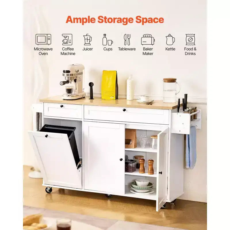 35.5" Rolling Kitchen Island Cart with Drawer, Drop Leaf & Storage Cabinet, White