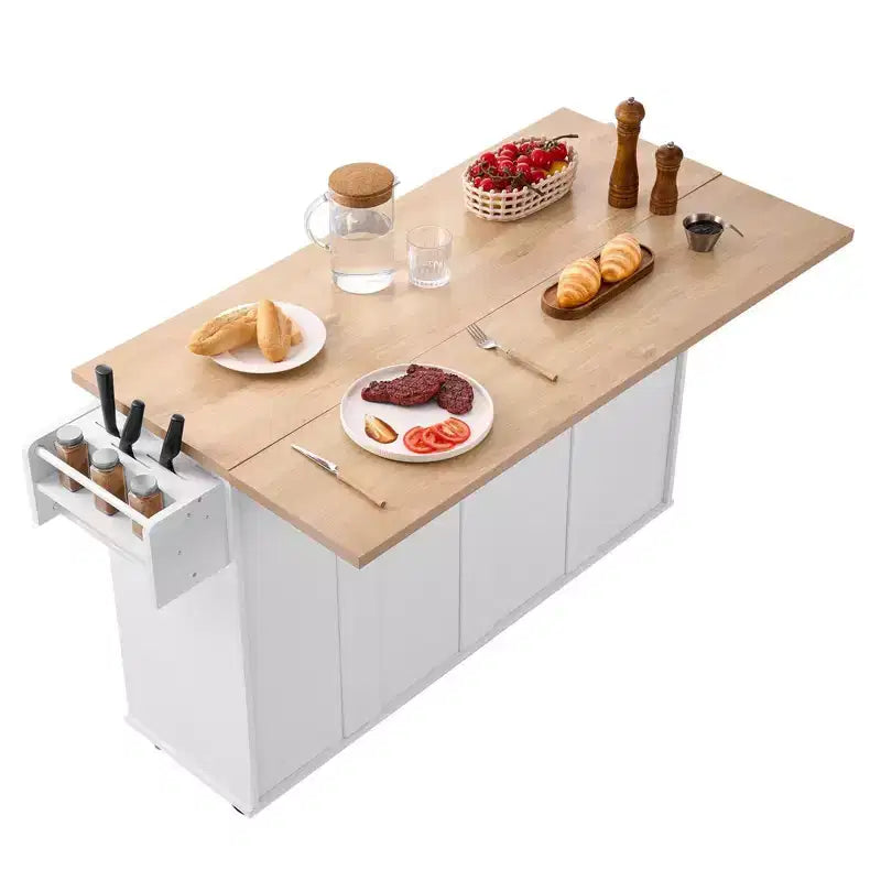 35.5" Rolling Kitchen Island Cart with Drawer, Drop Leaf & Storage Cabinet, White