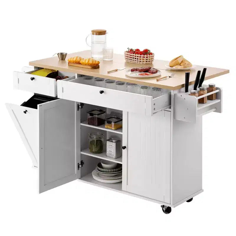 35.5" Rolling Kitchen Island Cart with Drawer, Drop Leaf & Storage Cabinet, White