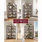 5-Tier Convertible Industrial Corner Bookshelf with Metal Frame, 9.4" x 40.2" x 55.9", Rustic Brown & Black
