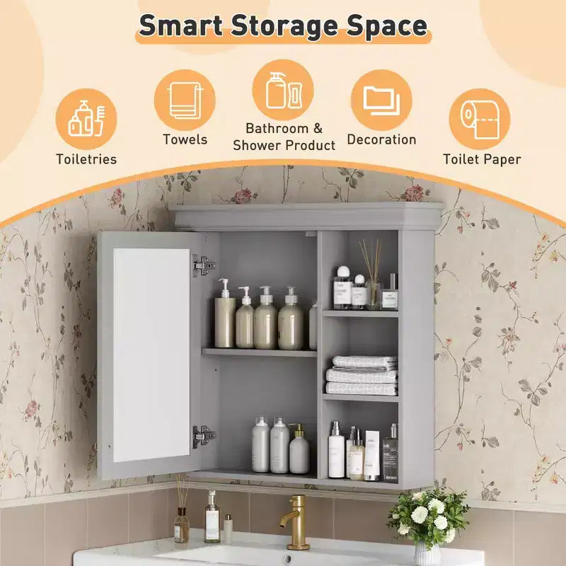 30" Wall Mounted Bathroom Medicine Cabinet with Mirror & 3 Adjustable Shelves