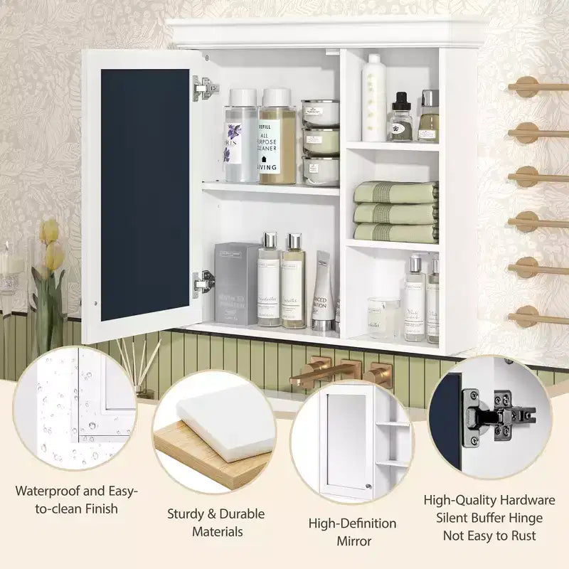 30" Wall Mounted Bathroom Medicine Cabinet with Mirror & 3 Adjustable Shelves
