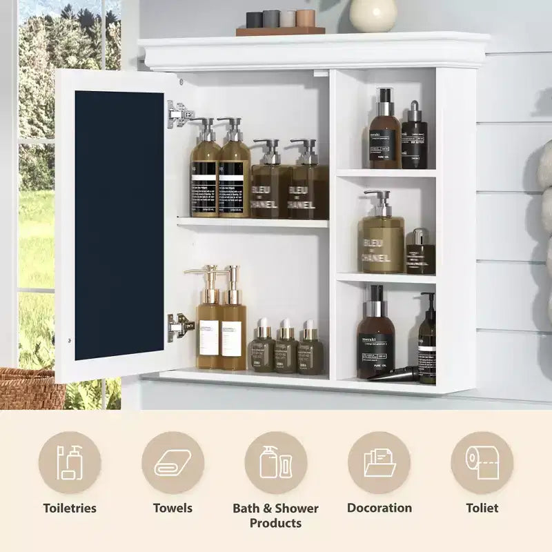 30" Wall Mounted Bathroom Medicine Cabinet with Mirror & 3 Adjustable Shelves