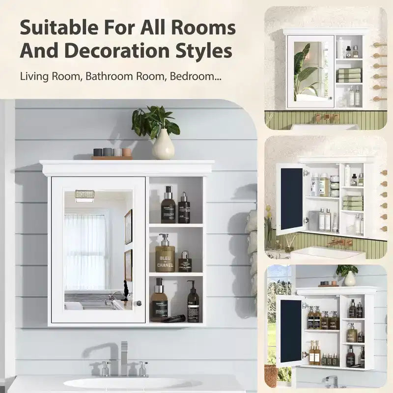 30" Wall Mounted Bathroom Medicine Cabinet with Mirror & 3 Adjustable Shelves